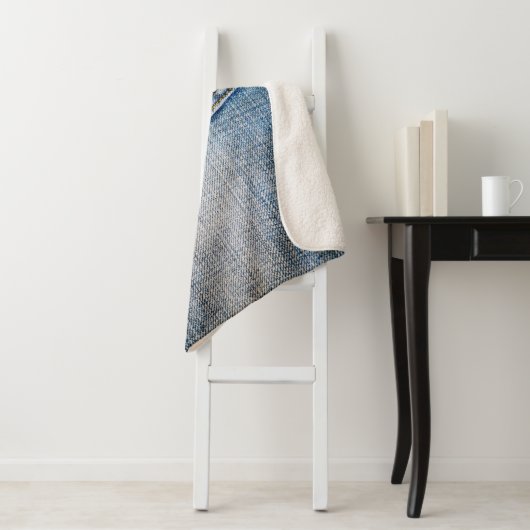 Blauwe denim sherpa deken (In situ)