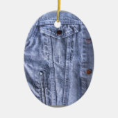 Blauwe denim ~ sierding keramisch ornament (Voorkant)