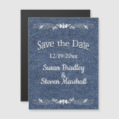 Blauwe denim sparen de Datum Magnetische Uitnodiging (Voorkant / Achterkant)