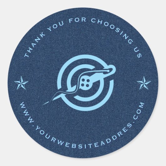 Blauwe denim stof textuur aangepaste typografie. ronde sticker (Voorkant)