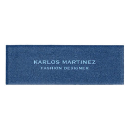 Blauwe denim stof textuur naambadge