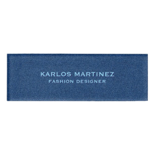 Blauwe denim stof textuur naambadge