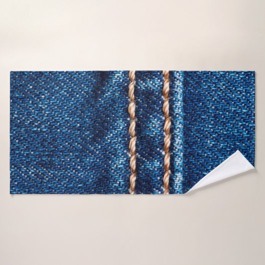 Blauwe denim textuur met naaisteek, jans badhanddoek (Badhanddoek)
