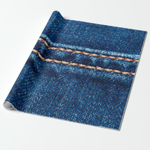 Blauwe denim textuur met naaisteek, jans cadeaupapier