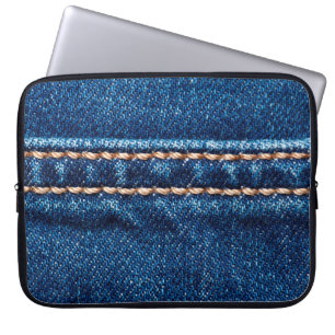 Blauwe denim textuur met naaisteek, jans laptop sleeve