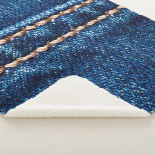 Blauwe denim textuur met naaisteek, jans sherpa deken (3/4)