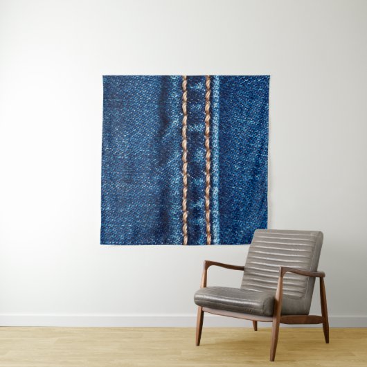 Blauwe denim textuur met naaisteek, jans wandkleed (In Situ (horizontaal))
