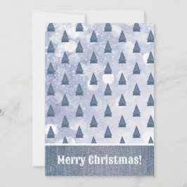 Blauwe Denim Tree Winter Scene Patchwork Feestdagenkaart