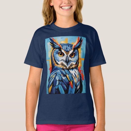 Blauwe Denim Uil T-shirt (Voorkant)