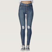 Blauwe denim verontruste knie skinny jeans leggings (Voorkant)