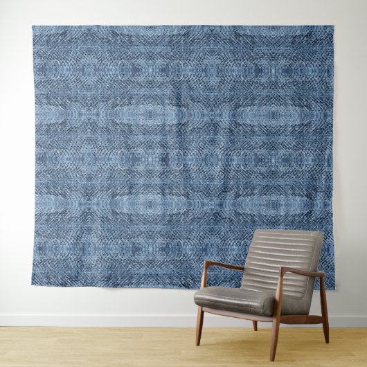 Blauwe Denim Viper Snakeskin-achtergrond Wandkleed (In Situ (horizontaal))