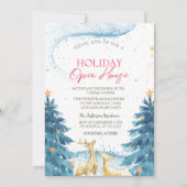 Blauwe dennenbomen Rendieren Holiday Open House Kaart (Voorkant)