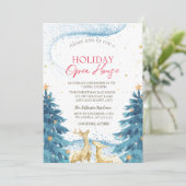 Blauwe dennenbomen Rendieren Holiday Open House Kaart (Staand voorkant)