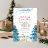 Blauwe dennenbomen Rendieren Holiday Open House Kaart