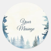 Blauwe dennenbomen uw bericht vakantie ronde sticker (Voorkant)