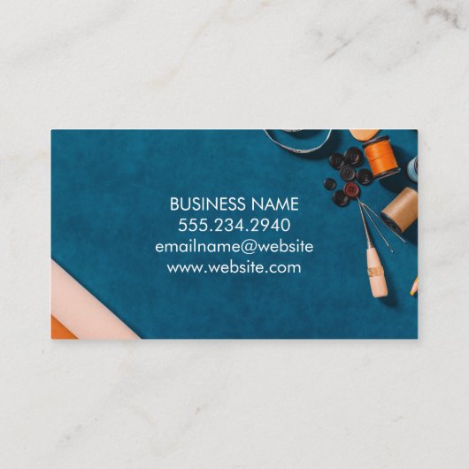 Blauwe desktopstructuur | Gereedschap voor naaikit Visitekaartje (Achterkant)