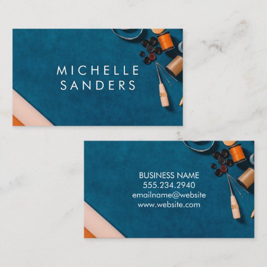 Blauwe desktopstructuur | Gereedschap voor naaikit Visitekaartje (Voorkant / Achterkant)