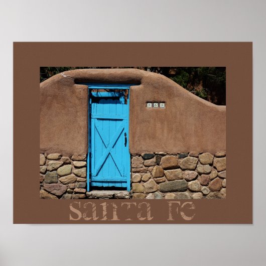 Blauwe deur Adobe Santa Fe New Mexico Poster (Voorkant)