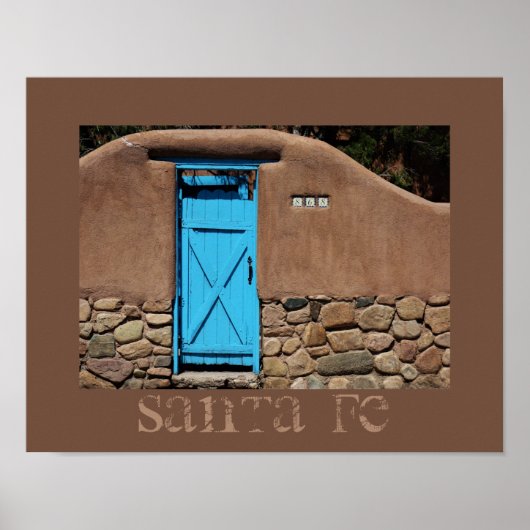 Blauwe Deur Adobe Santa Fe New Mexico Poster (Voorkant)
