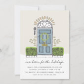 Blauwe deur-feestdag kaart (Voorkant)