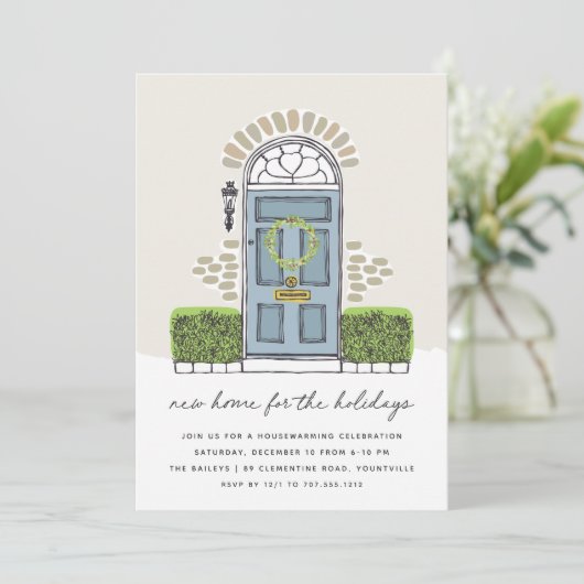 Blauwe deur-feestdag kaart (Staand voorkant)