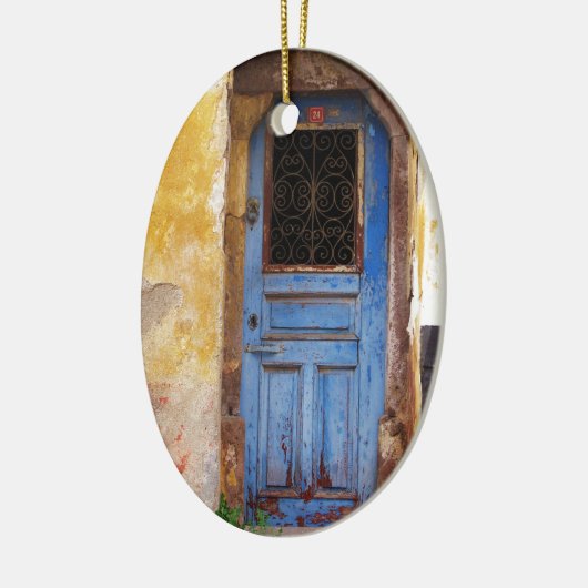 Blauwe deur Griekenland Rustisch  Grieks Keramisch Ornament (Links)