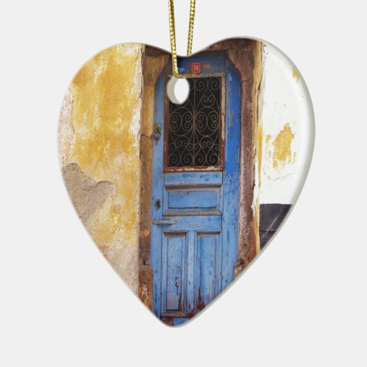 Blauwe deur Griekenland Rustisch  Grieks Keramisch Ornament (Links)