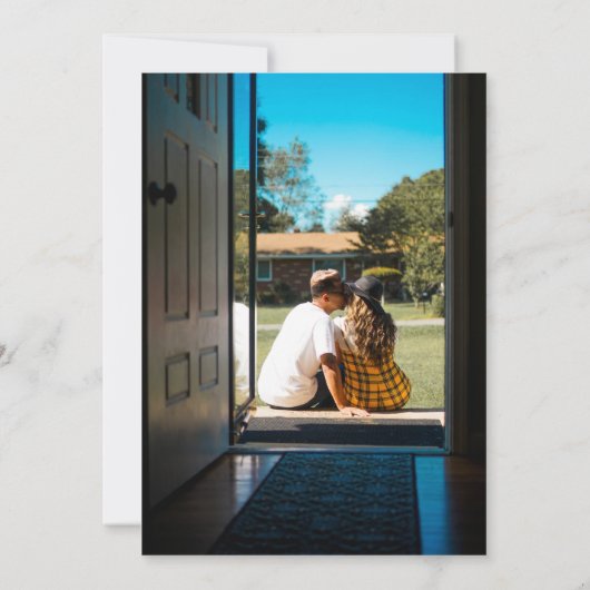 Blauwe deur Housewarming Party geïllustreerd Kaart (Achterkant)