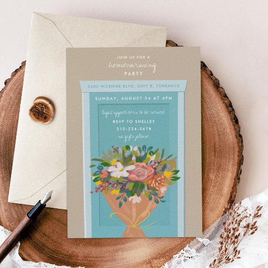 Blauwe deur Housewarming Party geïllustreerd Kaart