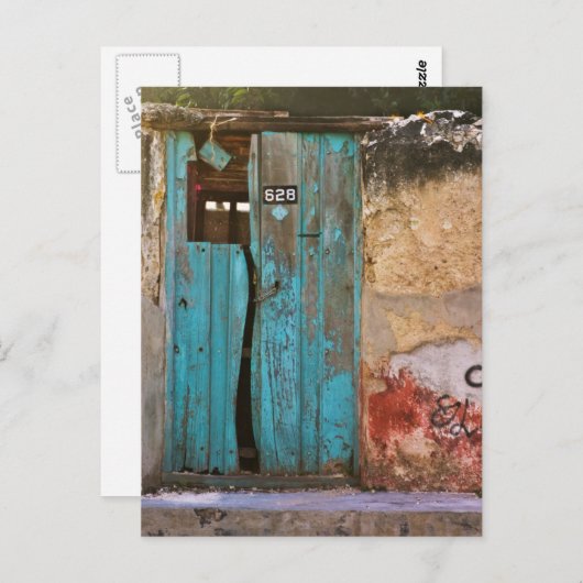Blauwe deur in Merida Briefkaart (Voorkant / Achterkant)