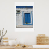 Blauwe deur in Santorini Poster (Keuken)