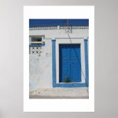 Blauwe deur in Santorini Poster (Voorkant)