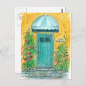 Blauwe deur Mosterd Geel Bewegende Aankondiging Briefkaart (Voorkant / Achterkant)