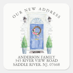 Blauwe deur   Nieuwe sticker van label voor thuisa