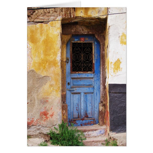 Blauwe deur op het Griekse eiland Mykonos (Voorkant)