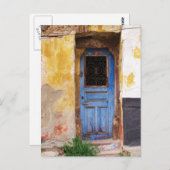 Blauwe deur op het Griekse eiland Mykonos Briefkaart (Voorkant / Achterkant)