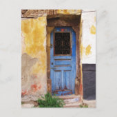 Blauwe deur op het Griekse eiland Mykonos Briefkaart (Voorkant)