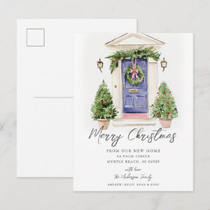 Blauwe Deur Rustieke Kerst Nieuwe Huis Kaart