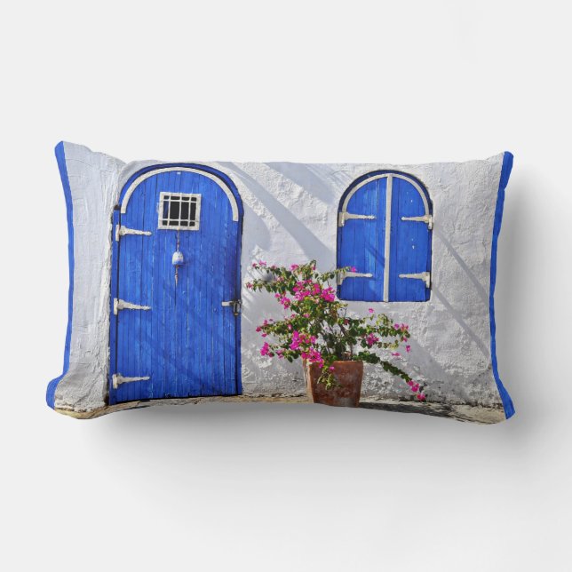 Blauwe deur Stucco startpunt Sierkussen Kussen (Voorkant)