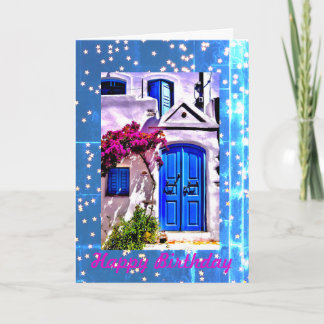 Blauwe Deur Verjaardag, 5"x 7"Gevouwen Verjaardag Kaart
