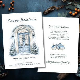 Blauwe deur Vrolijk kerstfeest van New Home Aankondiging