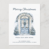 Blauwe deur Vrolijk kerstfeest van New Home Aankondigingskaart (Voorkant)