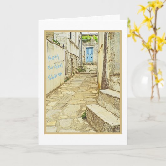 BLAUWE DEUR/WALGRAFFITI/HAPPY BIRTHDAY KAART (Gele Bloem)