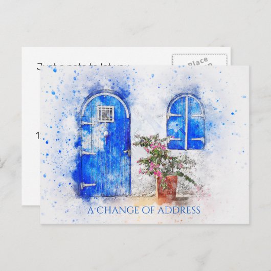 Blauwe deur Wijziging adresbriefkaart Aankondigingskaart (Voorkant / Achterkant)