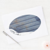 blauwe deur, zilverhandje ovale sticker (Envelop)