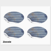 blauwe deur, zilverhandje ovale sticker (Vel)