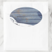 blauwe deur, zilverhandje ovale sticker (Tas)