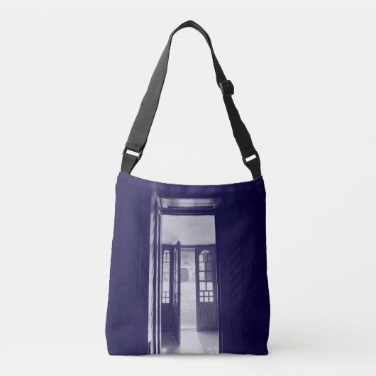 Blauwe deuren crossbody tas (Voorkant)