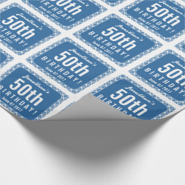 BLAUWE DIAGONALE PLAID 50e verjaardag Z07L Cadeaupapier