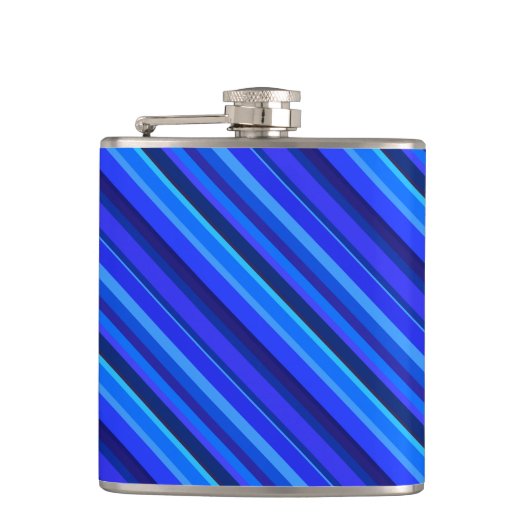 Blauwe diagonale strepen heupfles (Voorkant)